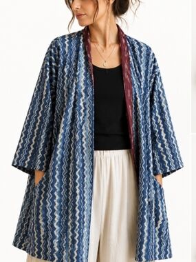 Sevya Handmade Reversible Jacket - Blue & Burgundy One Size